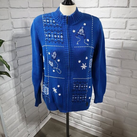 Northern Reflections Ladies Size Large Blue Winter Themed Cardigan - Picture 1 of 10